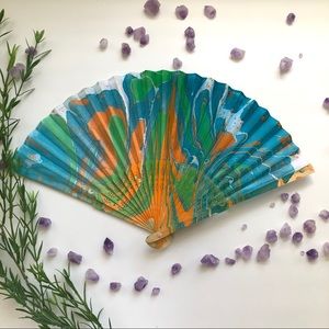 Hand Marbled Bamboo Fabric Folding Hand Fan